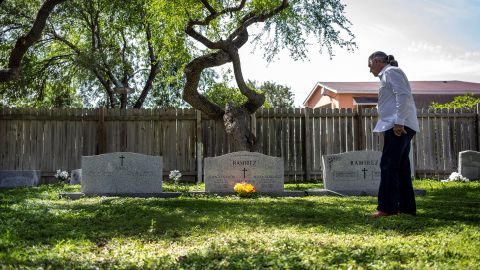 Ramiro Ramírez ante las tumbas de sus padres en el Cementerio Jackson Chapel, en San Juan, Texas.