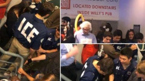 Fotos publicadas por el estudiante Daniel Pham el jueves, muestran a varios estudiantes con el logo de ICE.