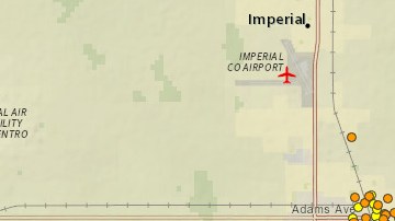 El mapa muestra el enjambre de temblores en los alrededores de El Centro.