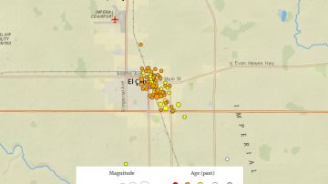 El mapa muestra el enjambre de temblores en los alrededores de El Centro.