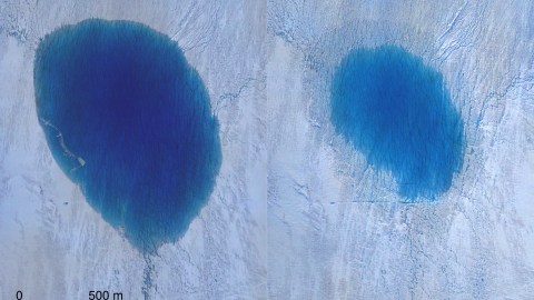 Los drones mostraron las fracturas del hielo y el drenaje del lago en tiempo real.