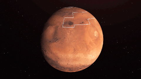El área de Marte en esta ilustración contiene hielo de agua que sería fácilmente accesible para los astronautas.