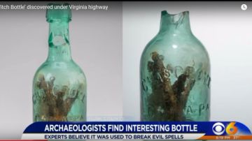 Botella de bruja descubierta en una carretera de Virginia.