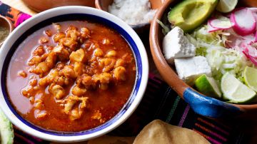 Mexican red pozole soup
