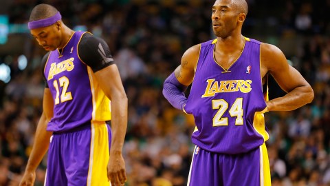 Kobe ryant y Dwight Howard cuando fueron compañeros en los Lakers.