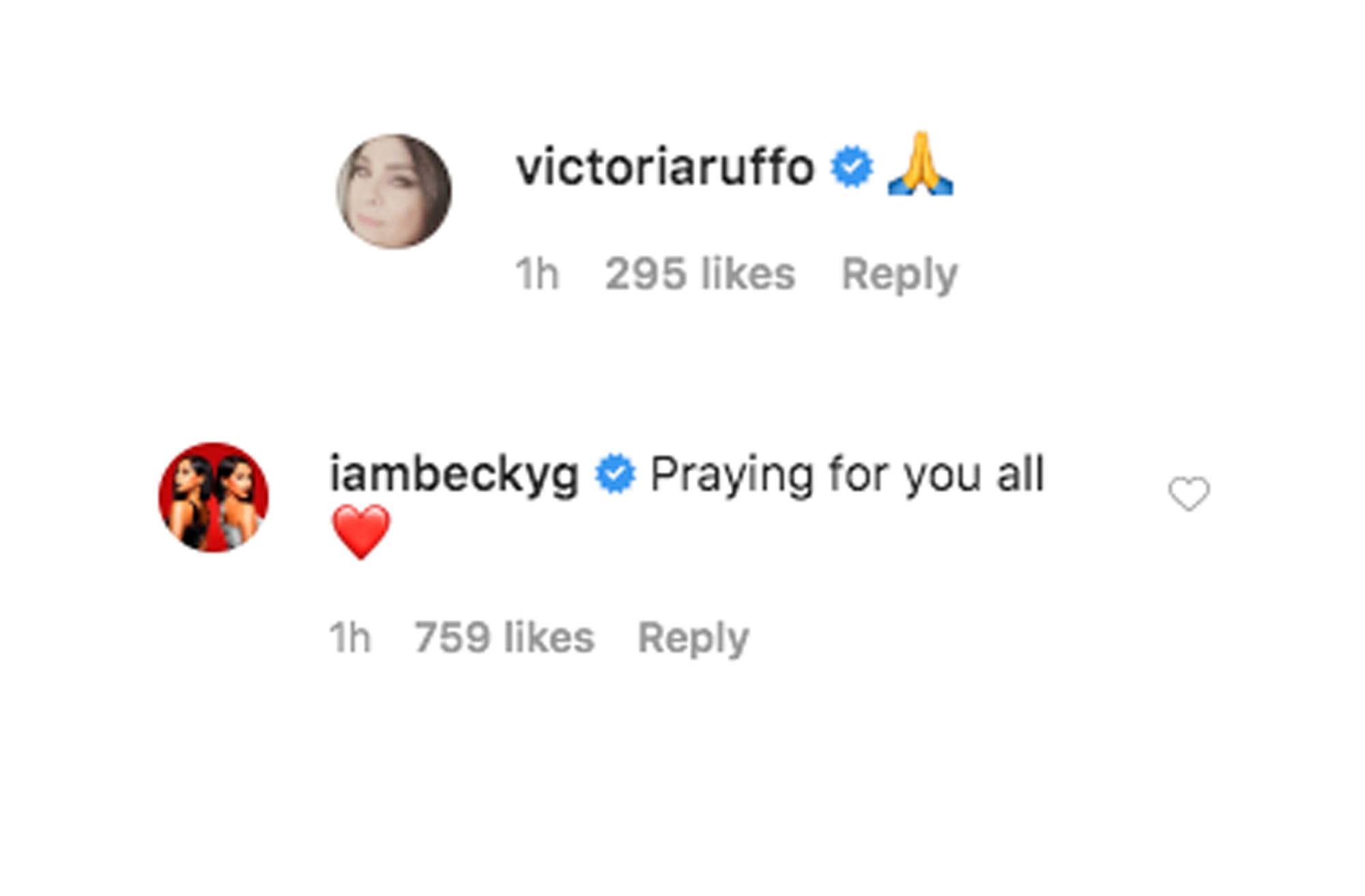 Respuestas de Victoria Ruffo y Becky G en Instagram