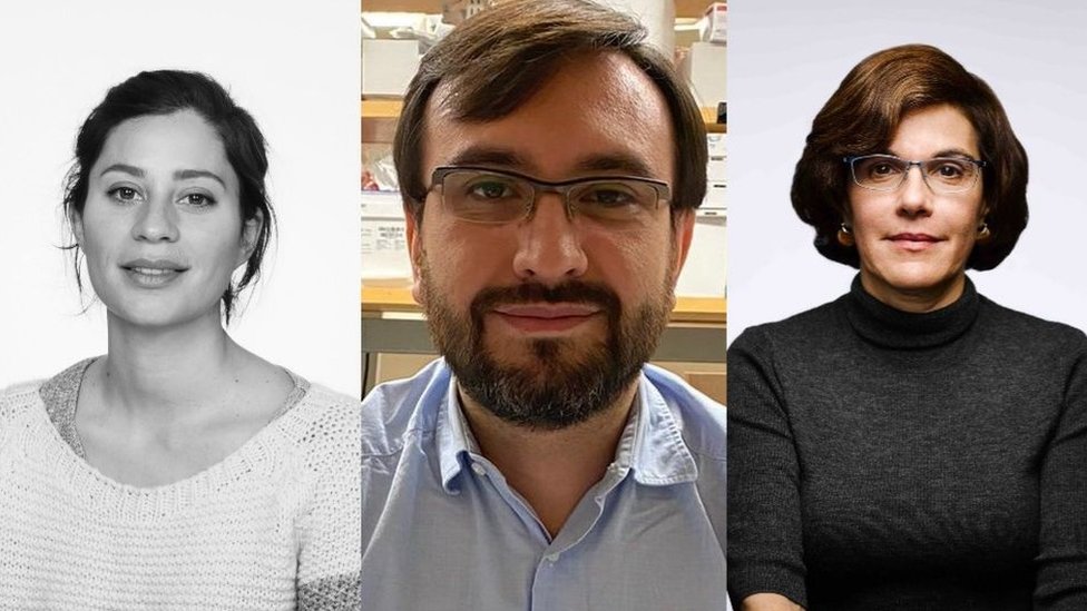 Marina Escalera-Zamudio, Javier Jaimes e Irene Bosch son tres científicos que estudian el coronavirus.