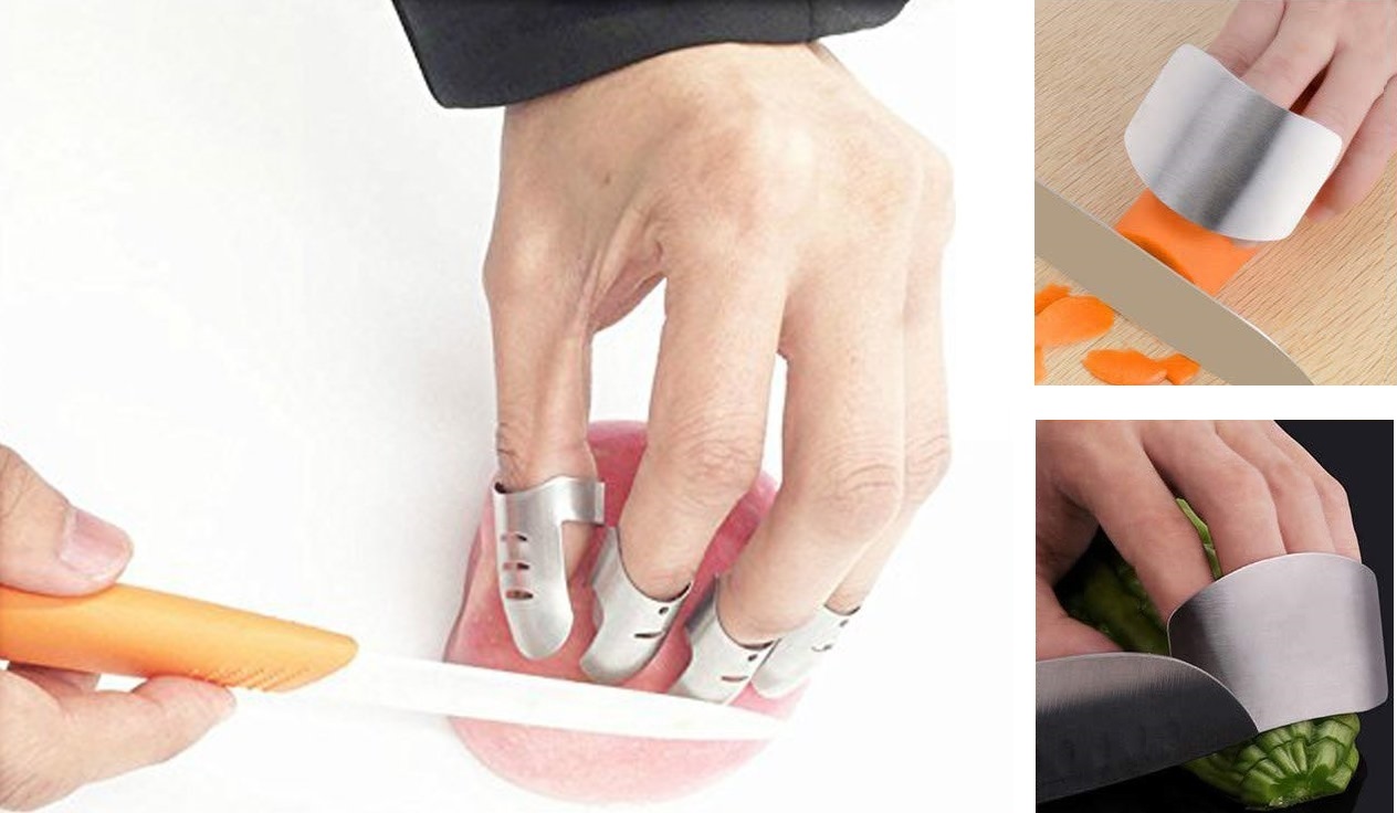 Protectores de dedos ajustables Accesorios de cocina de acero inoxidable dedo mano guardia accesorios de cocina para el hogar protector de dedo seguro cocina herramientas para cortar 