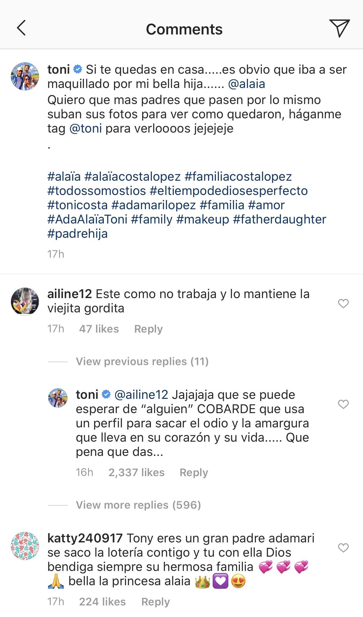 Captura de comentarios en post de Toni Costa/Cortesía @toni