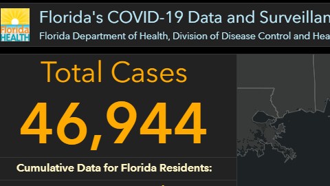 Captura de pantalla del panel de datos y vigilancia de COVID-19 de Florida.