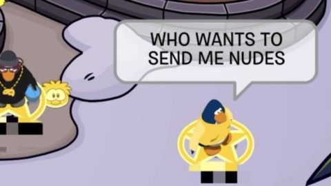 En esta captura un jugador-pingüino solicita imágenes de desnudos a otro.