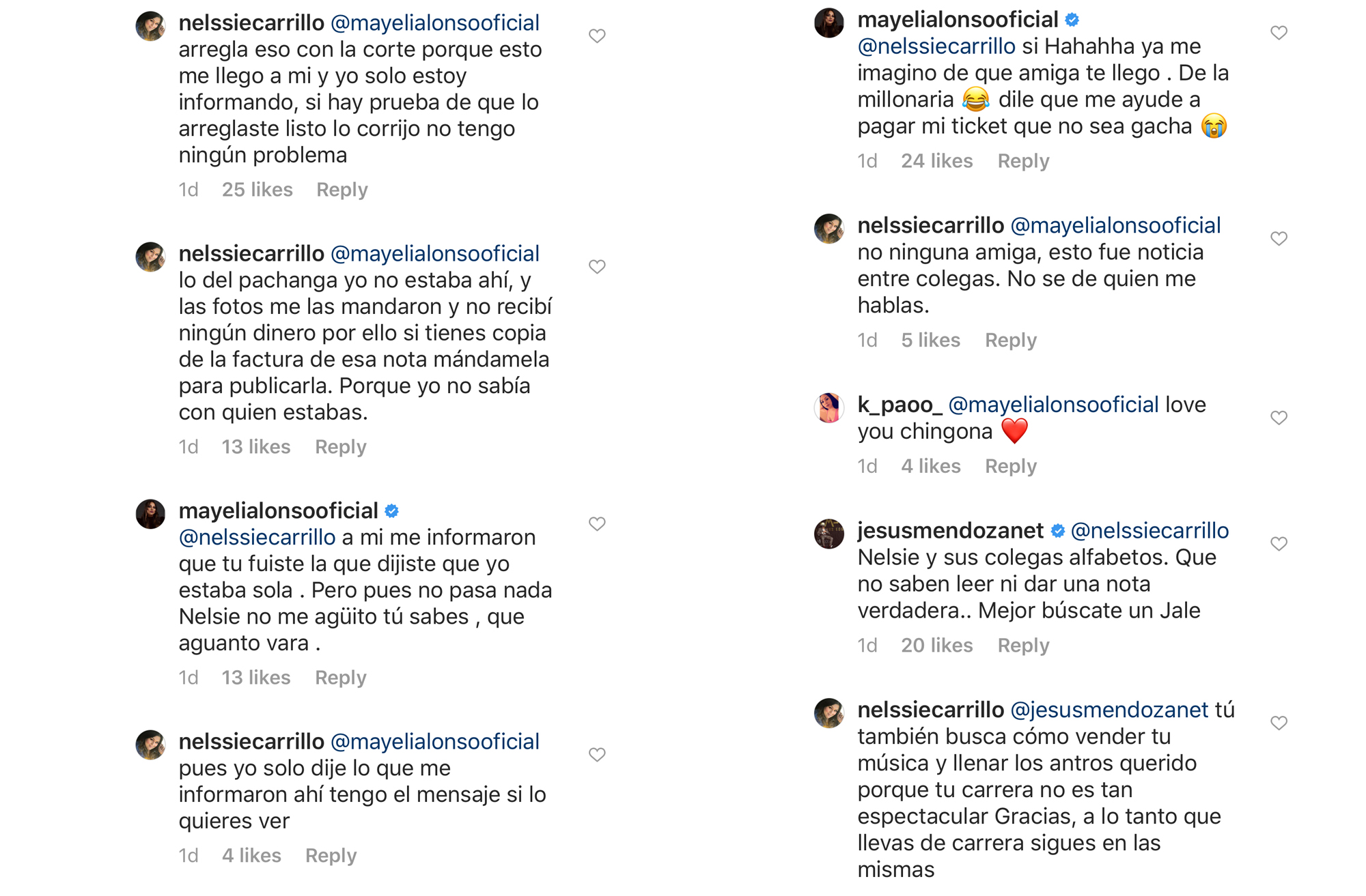 Mayeli Alonso responde en Instagram.