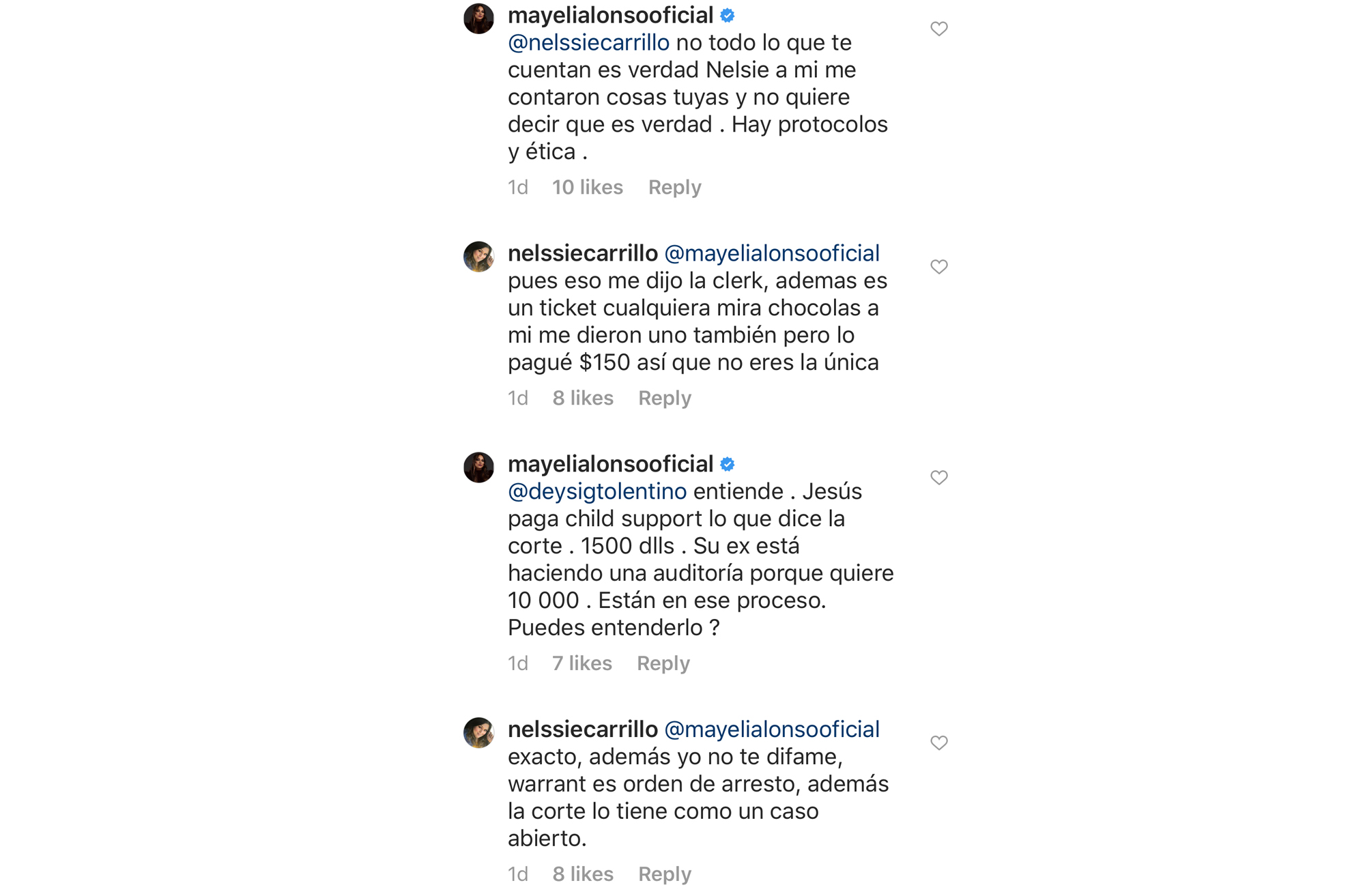 Mayeli Alonso responde en Instagram.