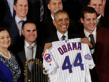 Barack Obama con los Chicago Cubs en la Casa Blanca.