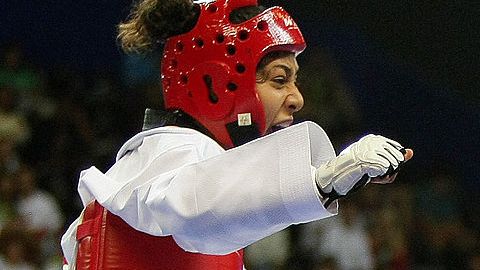 Iridia Salazar en un encuentro de Atenas 2004.