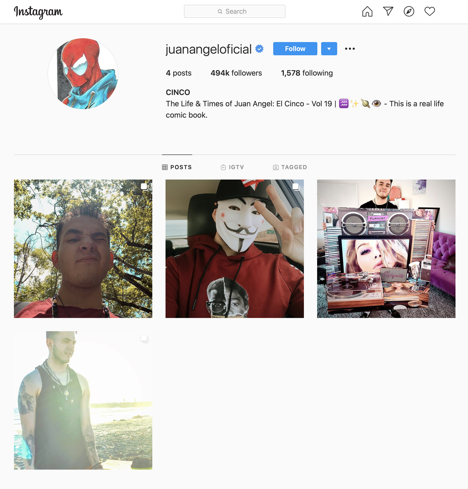 Así se ve el perfil de Johnny López en Instagram.