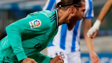 Sergio Ramos celebra el primer gol del partido.