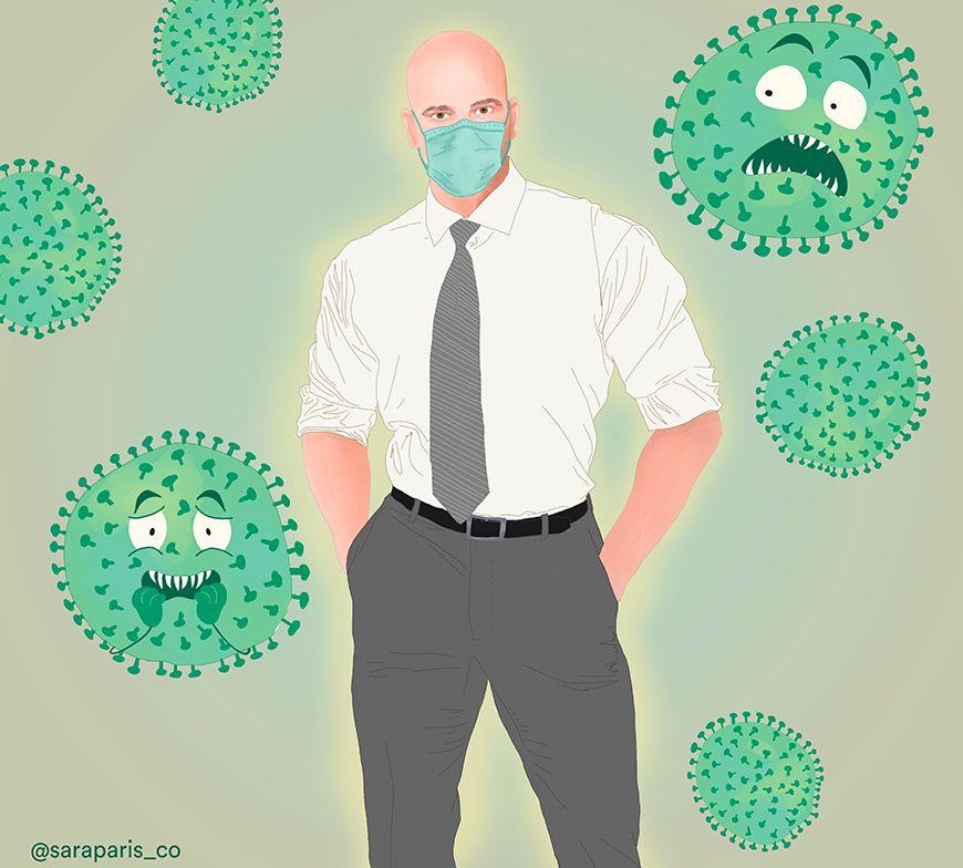 Doctor Juan Rivera el superhéroe contra el coronavirus. Foto: Ilustración Sara Paris/Mandy Fridmann