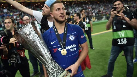 Eden Hazard cuando ganó la Europa League con el Chelsea.