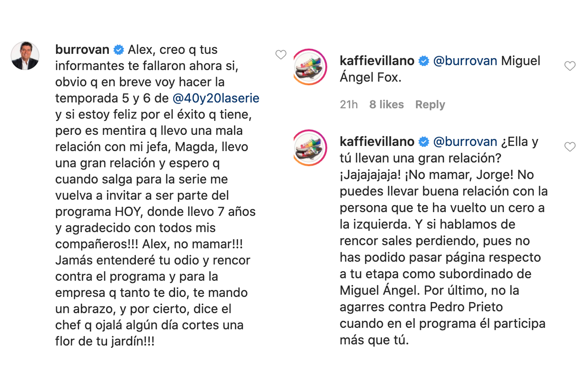 Mensajes de "El Burro" Van Rankin y Alex Kaffie en Instagram.