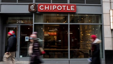 NEW YORK, NEW YORK -- FEBRUARY 8: People walk past a Chipotle restaurant on Broadway in Lower Manhattan on February 8, 2016 in New York City. The Mexican food chain is closing stores for lunch nationwide for a meeting on food safety following a number of E. coli outbreaks. (Photo by Andrew Renneisen/Getty Images)