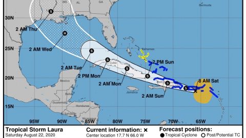 Pronostico de la trayectoria de la tormenta tropical Laura.