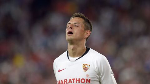 Chicharito después de una falla con el Sevilla.