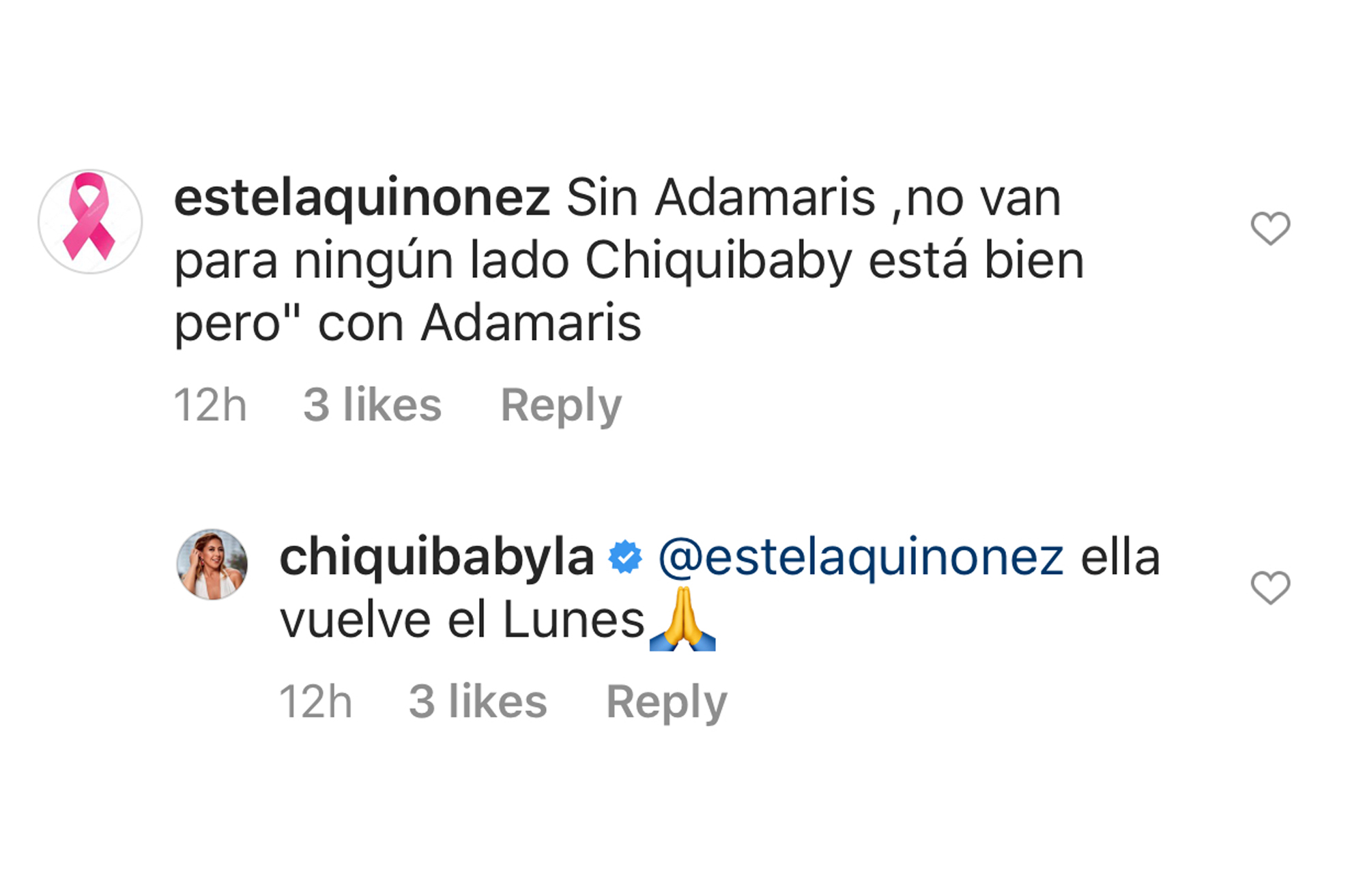 Chiquibaby le responde a un fan en Instagram.