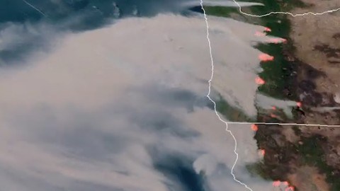 Imagen satelital de incendios en California y Oregon.