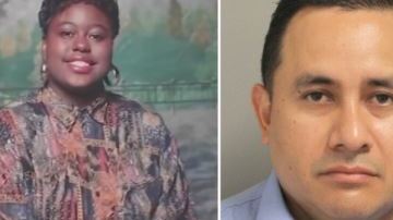 La víctima Pamela Turner  y el oficial de Baytown Juan Delacruz.