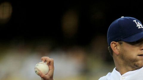 Charlie Haeger en su paso por los Dodgers.