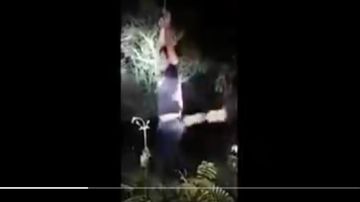 VIDEO: Sicarios agarran de piñata a hombre, lo cuelgan en árbol y le dan brutales tablazos