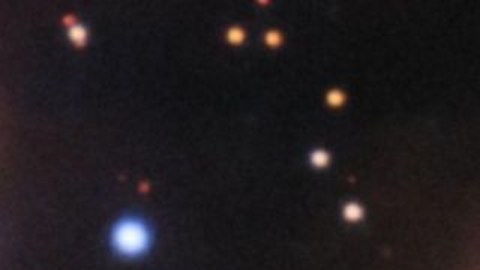 La ráfaga rápida de radio (en verde), tomada con el telescopio Gemini Norte en Hawaii. [Foto de archivo: enero 2020]