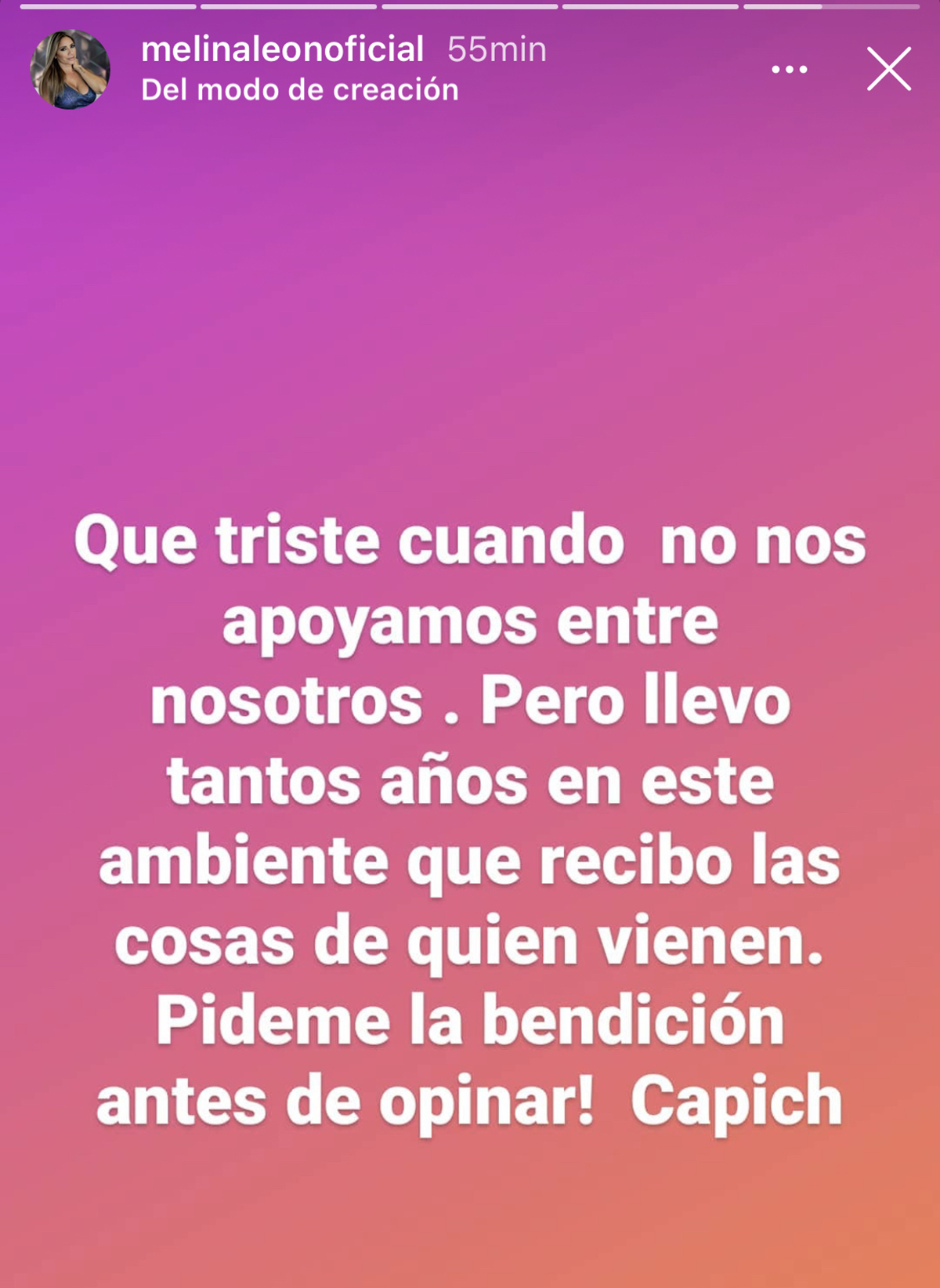 Melina León escribió esto en su Instastory