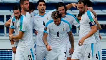 Uruguay celebra el gol anotado por Luis Suárez.