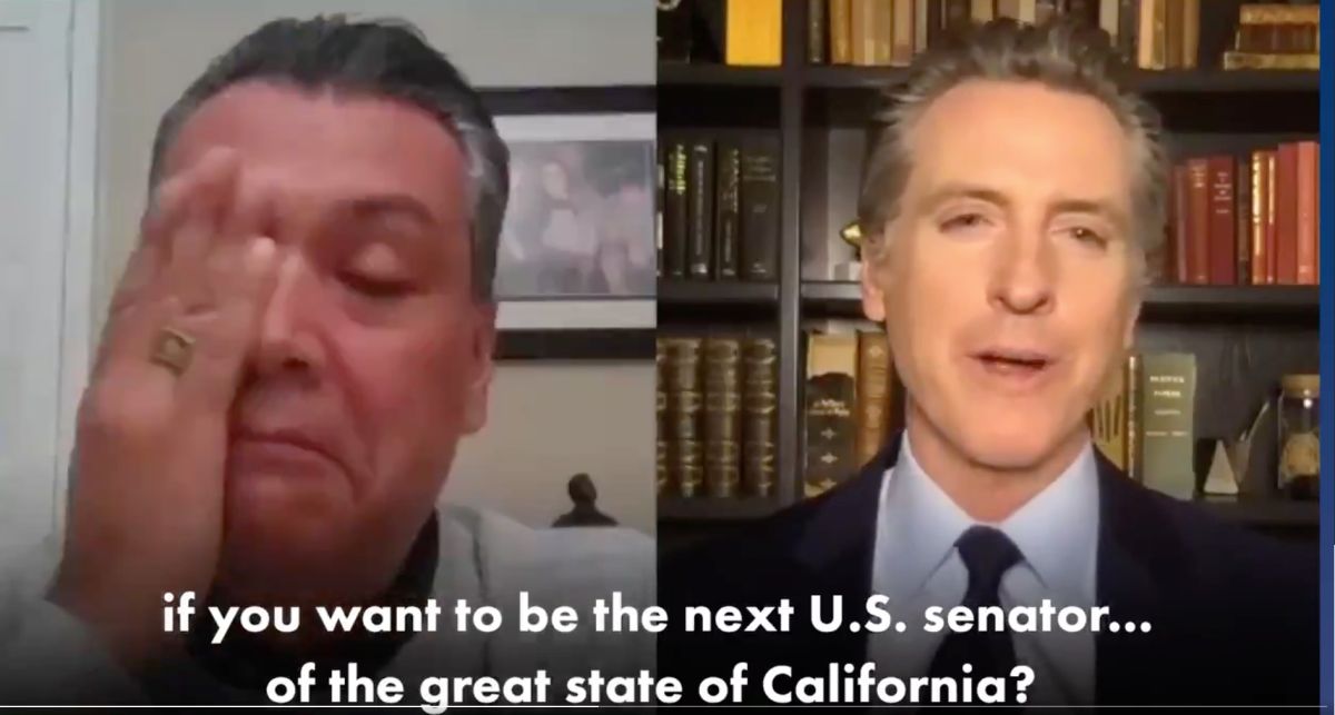 Captura del video publicado por Newsom cuando le pide a Padilla ser el próximo senador de California.
