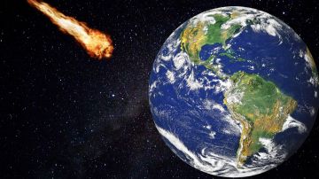 Imagen artística de un asteroide pasando cerca de la Tierra.