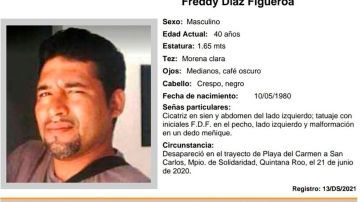 La Fiscalía General de la República de México emitió una ficha de búsqueda de Freddy Díaz Figueroa.