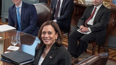 De izq. a der: Michael Pyle, asesor económico jefe en la Oficina de la vicepresidenta; Jonathan Fantini Porter, cofundador de la Alianza para Centroamérica; Ricardo Zúñiga, enviado Especial para el Triángulo Norte del Departamento de Estado de Estados Unidos y Kamala Harris, vicepresidenta de Estados Unidos.