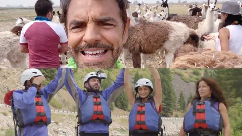 Eugenio Derbez y escenas del programa 'De Viaje con Los Derbez 2'