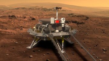 Boceto del robot Zhurong de China en Marte.