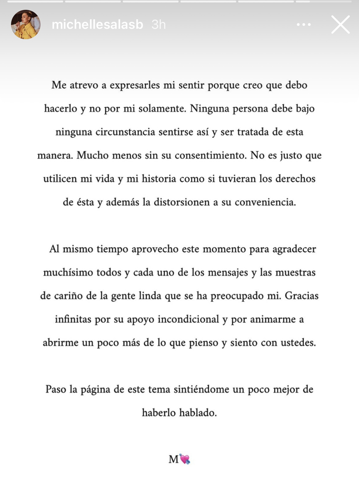 Carta de Michelle Salas sobre la serie de Luis Miguel