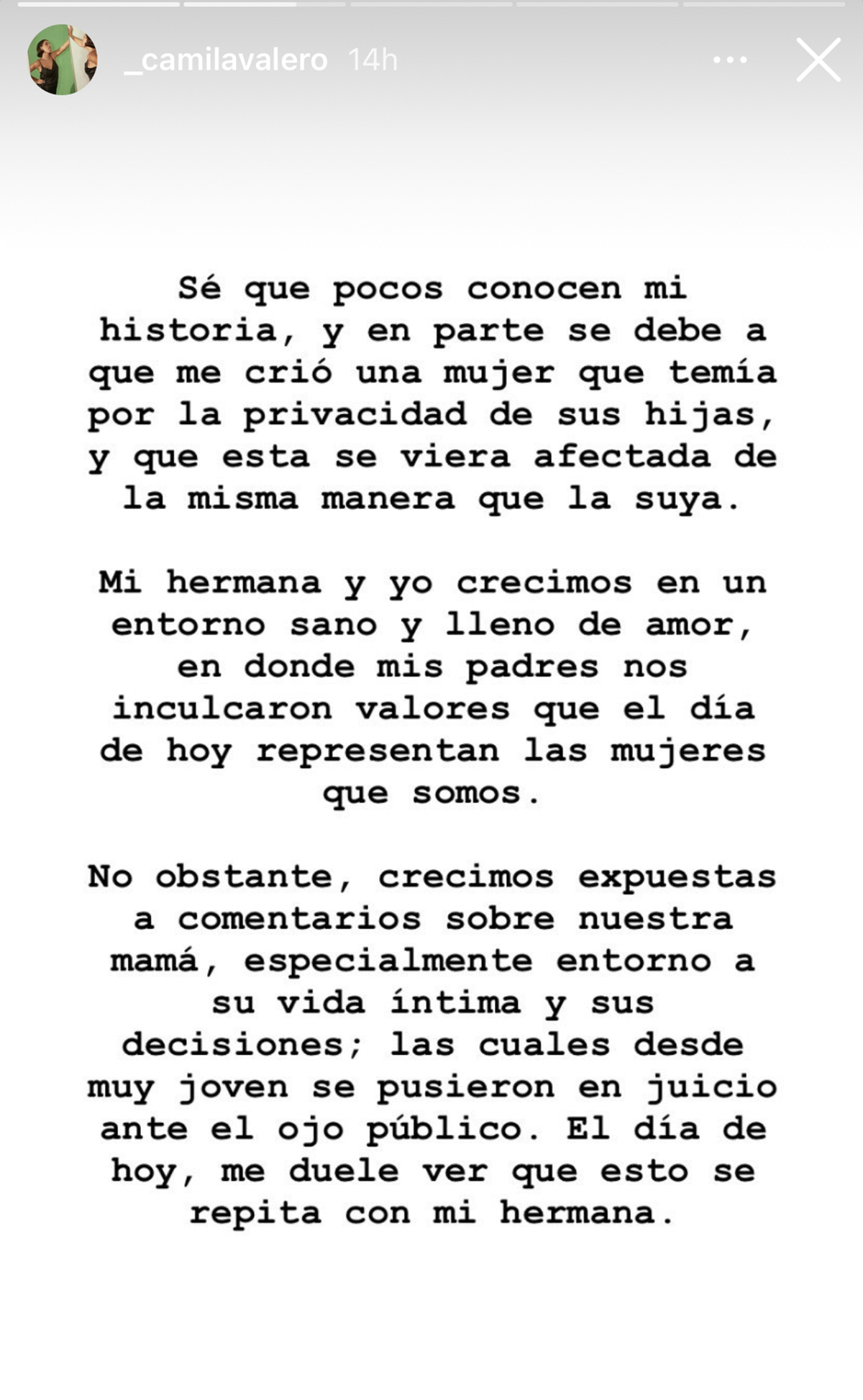 Carta de Camila defendiendo a su hermana Michelle Salas.