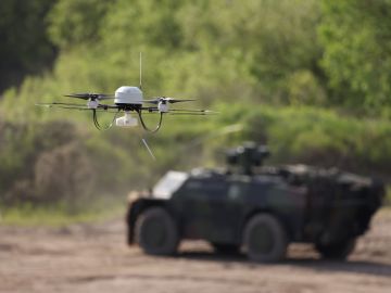 MUNSTER, GERMANY - JUNE 02: A Bundeswehr MIKADO small reconnaissance drone participates in a demonstration of capabilities by the Panzerlehrbrigade 9 tank training brigade on June 02, 2021 in Munster, Germany. Germany has steadily increased its defense spending in recent years, to a record EUR 53 billion slated for 2021. Leaders of the NATO military alliance are to hold a summit later this month.  (Photo by Sean Gallup/Getty Images)