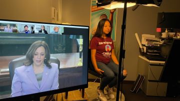Diana Bautista, una joven dreamer habló de manera virtual con la vicepresidenta Kamala Harris sobre DACA. (Cortesía Jorge Mario Cabrera/CHIRLA)