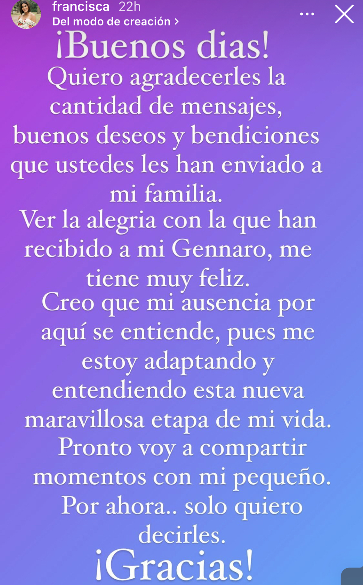 Mensaje de Francisca en los primeros días de Gennaro