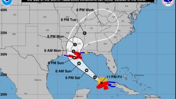El cono muestra la posible ruta del huracán Ida en los próximos 5 días.