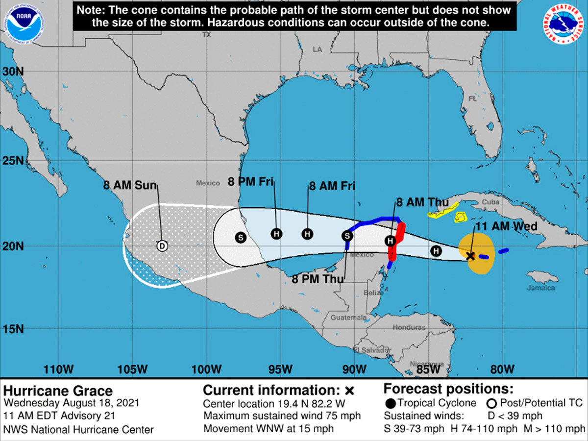 México en alerta ante llegada del huracán Grace a la península de Yucatán.
