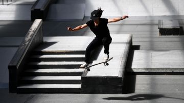 French skateboarder, street category, Charlotte Hym practices as she prepares for the qualifications for the Olympics Games at the Cosanostra skatepark on May 29, 2020 in Chelles, near Paris during the second phase of the easing of lockdown measures announced by the French Prime Minister amid the COVID-19 (novel coronavirus) pandemic. (Photo by FRANCK FIFE / AFP) (Photo by FRANCK FIFE/AFP via Getty Images)