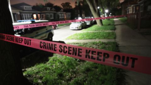 CHICAGO, IL - MAY 27: Crime scene tape is stretched around the front of a home where a man was shot on May 28, 2017 in Chicago, Illinois. Chicago police have added more than 1,000 officers to the streets over the Memorial Day weekend, hoping to put a dent in crime, during what is typically one of the more violent weekends of the year. In 2016, 6 people were killed and another 65 were wounded by gun violence over the Memorial Day weekend. (Photo by Scott Olson/Getty Images)